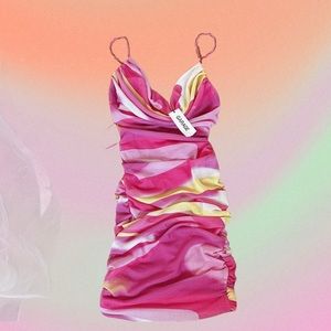 pink and yellow garage mini dress